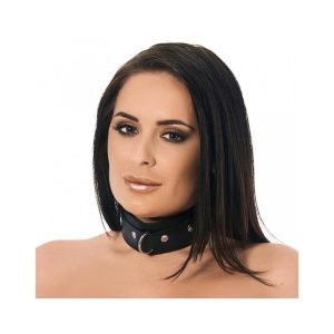 BONDAGE PLAY LEATHER COLLAR WITH STUDS AND D-RING