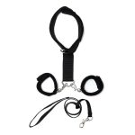 rimba-bondage-play-handcuffs-to-collar-with-leash-adjustable-black (1)
