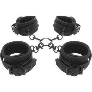 FETISH SUBMISSIVE HOGTIE AND CUFF SET BLACK