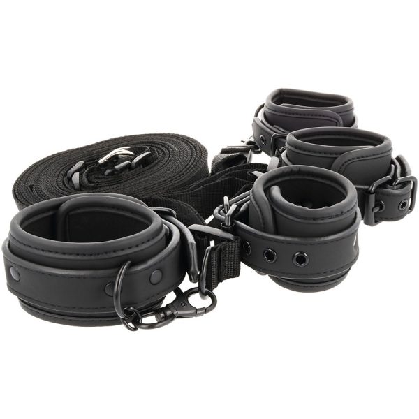 FETISH SUBMISSIVE CUFF AND TETHER SET BLACK