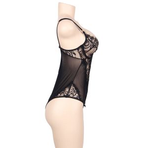 SUBBLIME QUEEN PLUS FLORAL LACE AND FRINGED BLACK TEDDY - Image 4