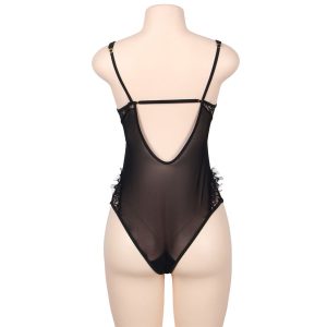 SUBBLIME QUEEN PLUS FLORAL LACE AND FRINGED BLACK TEDDY - Image 3
