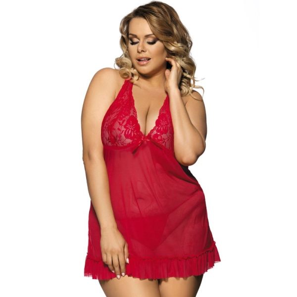 SUBBLIME QUEEN PLUS RED BABYDOLL FLORAL MOTIFS IN BREASTS