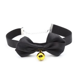 FETISH ADDICT COLLAR WITH BOW & BELL SIZE M BLACK 29cm