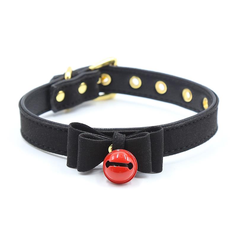 FETISH ADDICT COLLAR WITH BOW & RATTLE 44cm BLACK RED