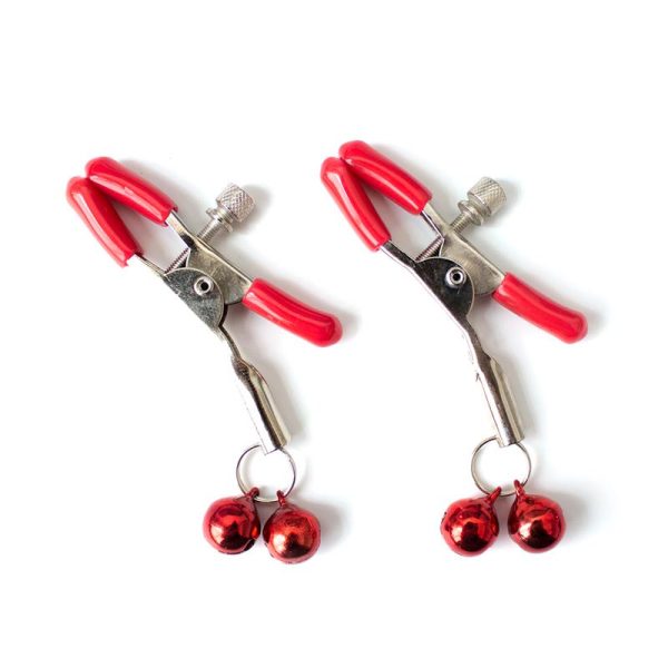 1-nipple-clamp-with-bell-metal-red FETISH ADDICT NIPPLE CLAMPS WITH BELL RED