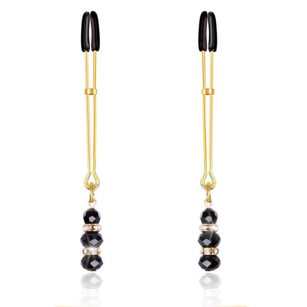 FETISH ADDICT NIPPLE CLAMPS WITH GLASS BEADS GOLDEN