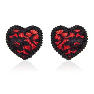 FETISH ADDICT NIPPLE COVERS WITH LACE BLACK RED