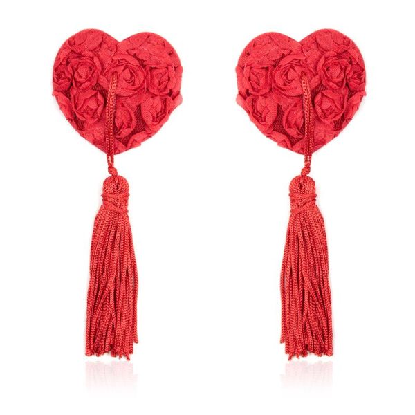 FETISH ADDICT ROSE HEART NIPPLE COVERS RED