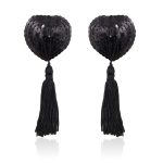 FETISH ADDICT SELF-ADHESIVE HEART SEQUIN NIPPLE COVER WITH TASSEL BLACK