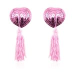 FETISH ADDICT SELF-ADHESIVE HEART SEQUIN NIPPLE COVER WITH TASSEL PINK