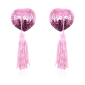 FETISH ADDICT SELF-ADHESIVE HEART SEQUIN NIPPLE COVER WITH TASSEL PINK