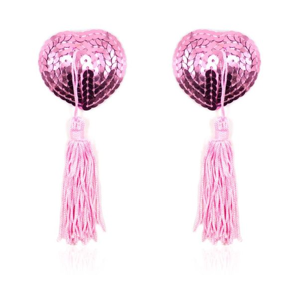 FETISH ADDICT SELF-ADHESIVE HEART SEQUIN NIPPLE COVER WITH TASSEL PINK
