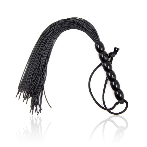 FETISH ADDICT SILICONE MINI FLOGGER WITH 6 BEADS HANDLE BLACK 26cm