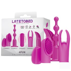 LATETOBED 4FUN USB VIBRATING BULLET AND 4 SILICONE SLEEVES PURPLE