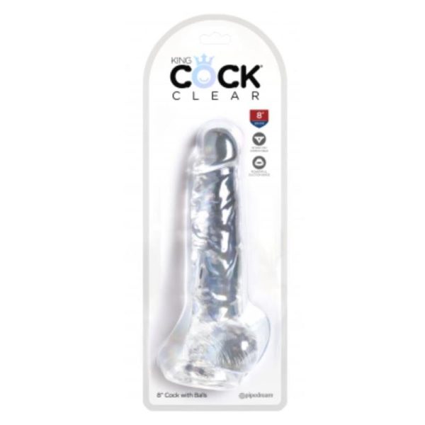 KING COCK 8" REALISTIC DILDO WITH TESTICLES CLEAR 20cm