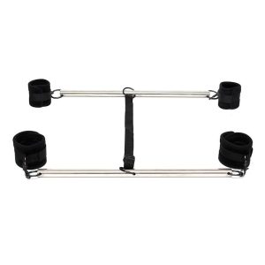 RIMBA BONDAGE PLAY DOUBLE SPREADER BAR WITH CUFFS ADJUSTABLE BLACK - Image 4