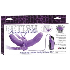 FETISH FANTASY ELITE VIBRATING DOUBLE DELIGHT STRAP-ON PURPLE - Image 5