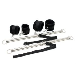 RIMBA BONDAGE PLAY DOUBLE SPREADER BAR WITH CUFFS ADJUSTABLE BLACK - Image 3