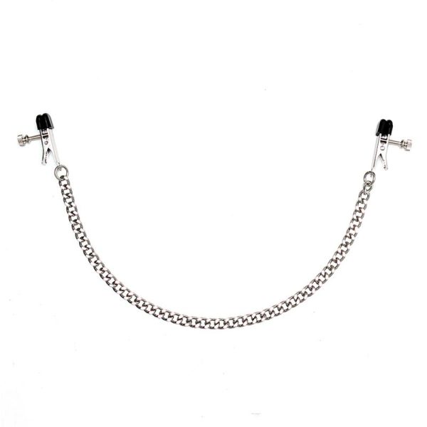 BONDAGE PLAY ADJUSTABLE NIPPLE CLAMPS WITH CHAIN