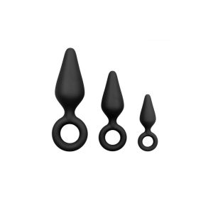EASYTOYS 3 PIECES BUTT PLUG SET WITH RING BLACK