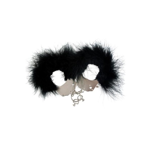 ADRIEN LASTIC CUFFS METAL AND FEATHERS BLACK
