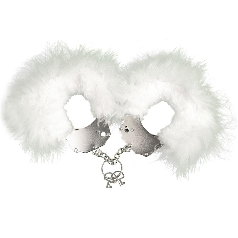 ADRIEN LASTIC CUFFS METAL AND FEATHERS WHITE