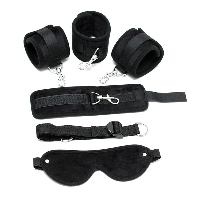 3-rimba-bondage-play-hand-to-ankle-cuffs-with-mask-adjustable-black