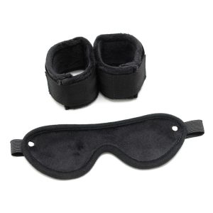 RIMBA BONDAGE PLAY HAND CUFFS WITH MASK ADJUSTABLE BLACK - Image 4