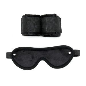 RIMBA BONDAGE PLAY HAND CUFFS WITH MASK ADJUSTABLE BLACK - Image 3
