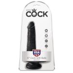 KING COCK 6" DILDO WITH BALLS BLACK 15cm