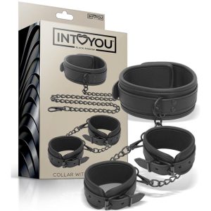 INTOYOU BLACK SHADOW VEGAN LEATHER COLLAR AND HANDCUFFS SET