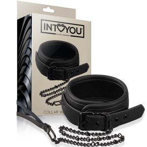 INTOYOU BLACK SHADOW VEGAN LEATHER COLLAR WITH LEASH