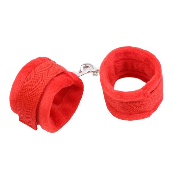 INTOYOU BDSM LINE HANDCUFFS WITH VELCRO WITH LONG FUR RED