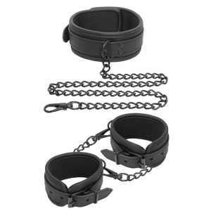 INTOYOU BLACK SHADOW VEGAN LEATHER COLLAR AND HANDCUFFS SET - Image 7