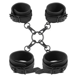 INTOYOU BLACK SHADOW VEGAN LEATHER WRIST AND ANKLE CUFFS SET