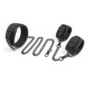 INTOYOU BLACK SHADOW VEGAN LEATHER COLLAR AND HANDCUFFS SET - Image 6