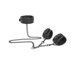 INTOYOU BLACK SHADOW VEGAN LEATHER COLLAR AND HANDCUFFS SET - Image 5