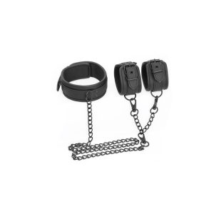 INTOYOU BLACK SHADOW VEGAN LEATHER COLLAR AND HANDCUFFS SET - Image 4