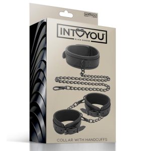 INTOYOU BLACK SHADOW VEGAN LEATHER COLLAR AND HANDCUFFS SET - Image 3