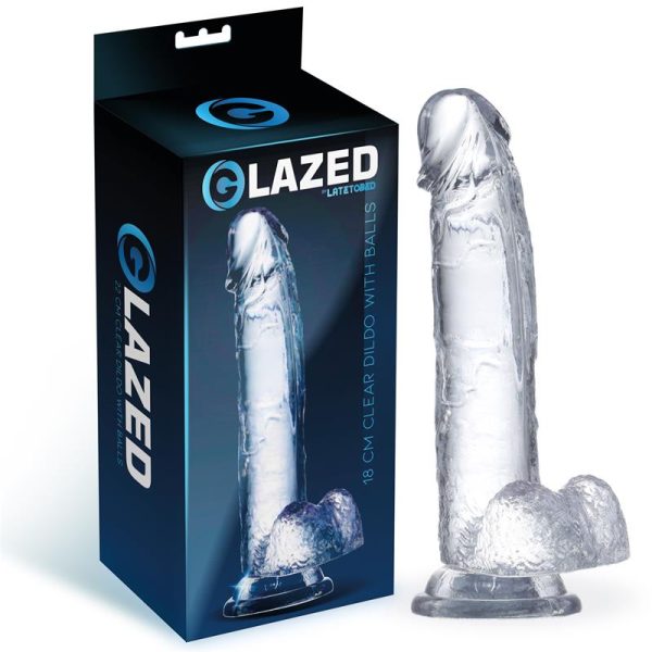 GLAZED REALISTIC CRYSTAL DILDO WITH TESTICLES 18cm