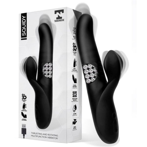 TARDENOCHE SQUIDY THRUSTING AND ROTATING VIBE WITH BEADS USB SILICONE BLACK