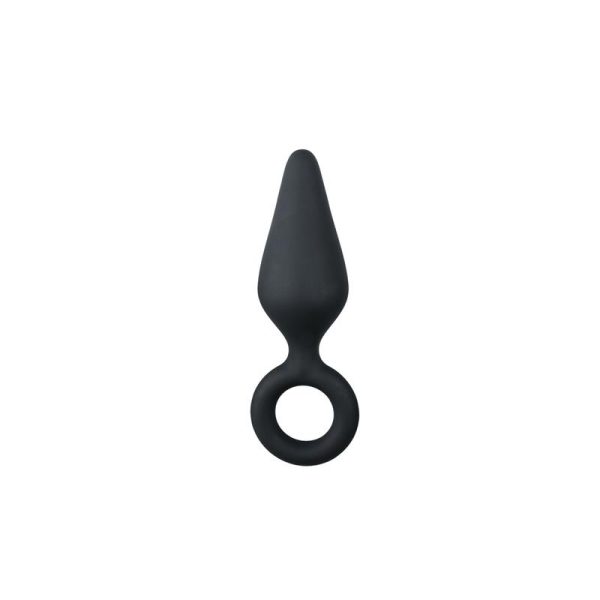 EASYTOYS BLACK BUTTPLUG WITH PULL RING MEDIUM 12cm
