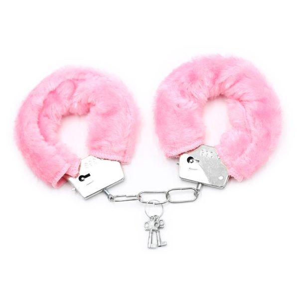 1-furry-metal-handcuffs-pink INTOYOU BDSM LINE FURRY METAL HANDCUFFS PINK