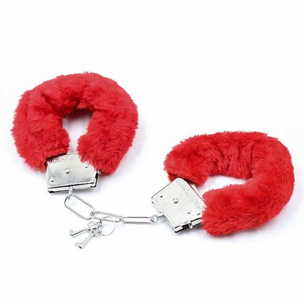 1-furry-metal-handcuffs-red INTOYOU BDSM LINE FURRY METAL HANDCUFFS RED
