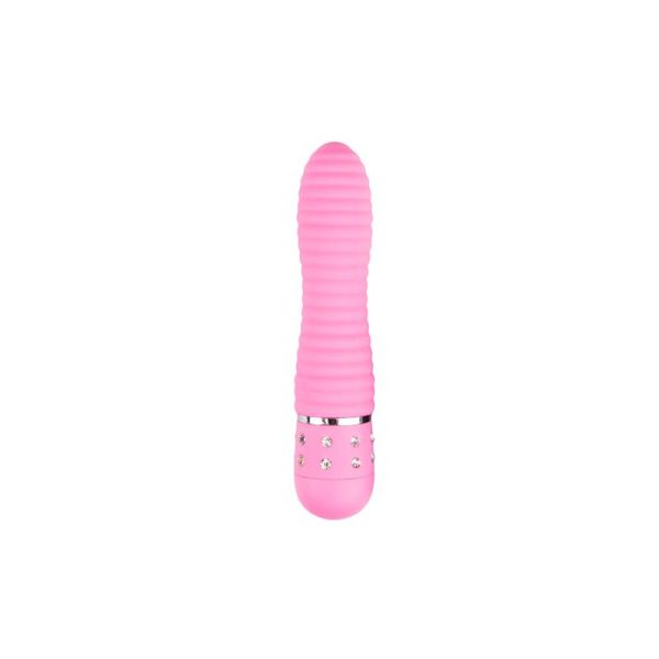 1-mini-vibrator-pink EASYTOYS LOVE DIAMOND MINI VIBRATOR RIBBED PINK 11.4cm