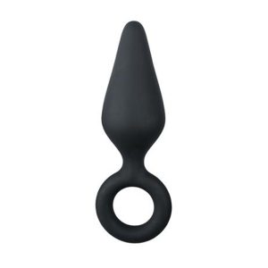 EASYTOYS BLACK BUTTPLUG WITH PULL RING SMALL 8.5cm