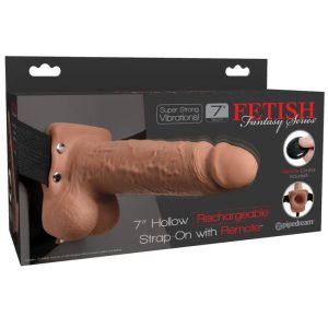 FETISH FANTASY SERIES STRAP-ON WITH HOLLOW DILDO 10 FUNCTIONS REMOTE CONTROL TAN18cm