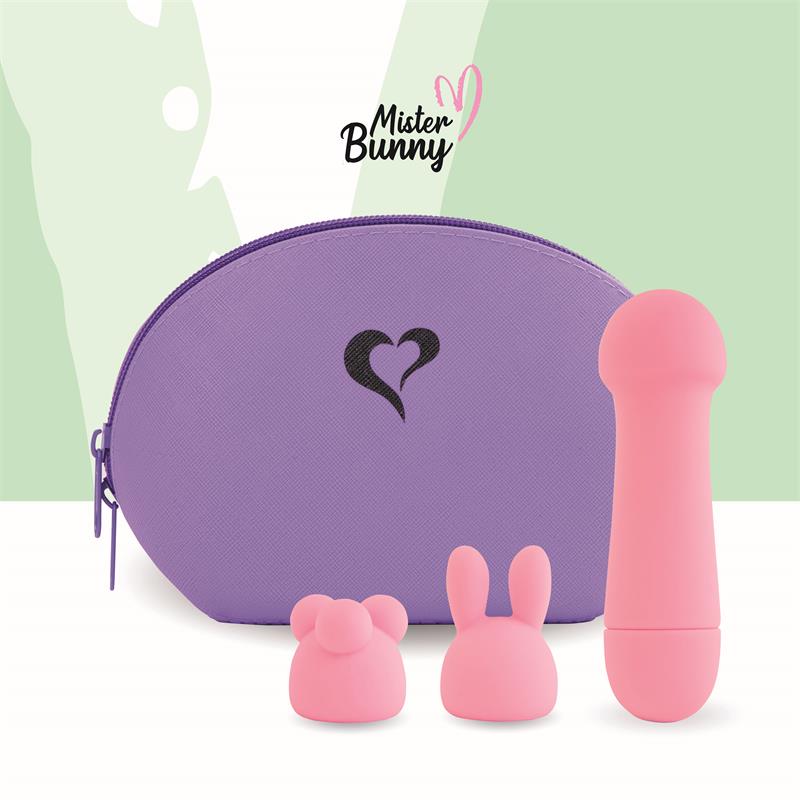 FEELZTOYS MISTER BUNNY MASSAGE VIBE WITH 2 SILICONE CAPS PINK 13.5cm