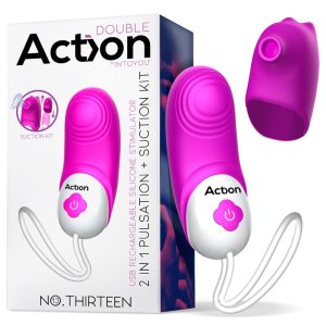 ACTION No.13 THIRTEEN 2 IN 1 MAGNETIC USB SILICONE VIBE WITH PULSATION AND AIR SUCTION KIT